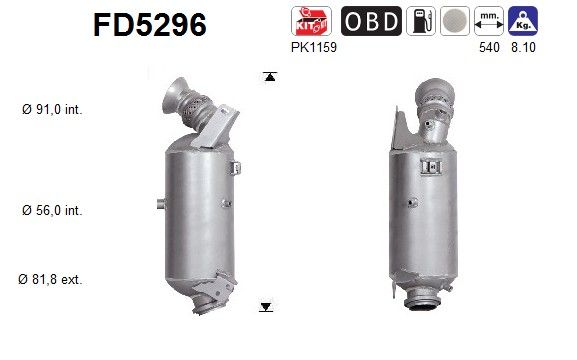 Filtru funingine/particule, sist.de esapament AS FD5296
