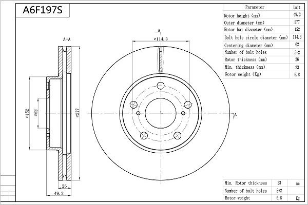 Tarcza hamulcowa AISIN A6F197S