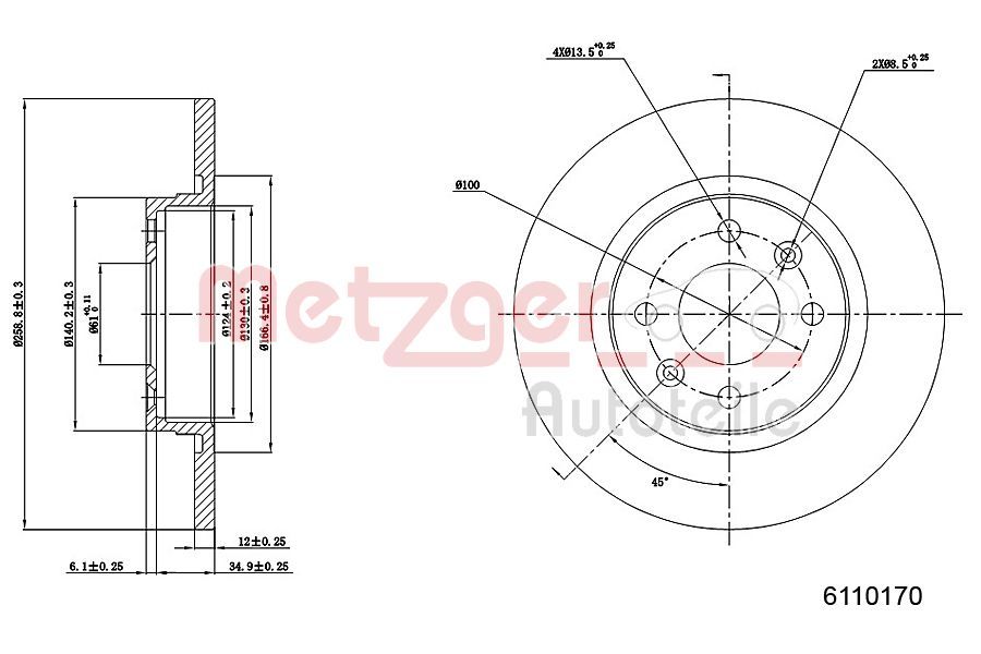 Tarcza hamulcowa METZGER AUTOTEILE 6110170