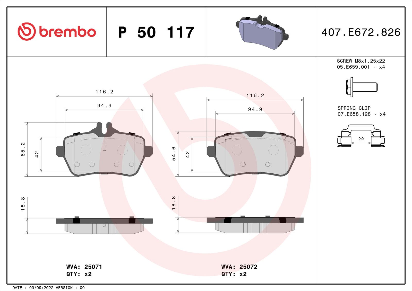 Sada brzdových platničiek kotúčovej brzdy BREMBO P 50 117