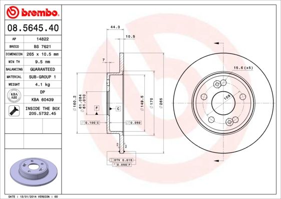 Tarcza hamulcowa BREMBO 08.5645.40