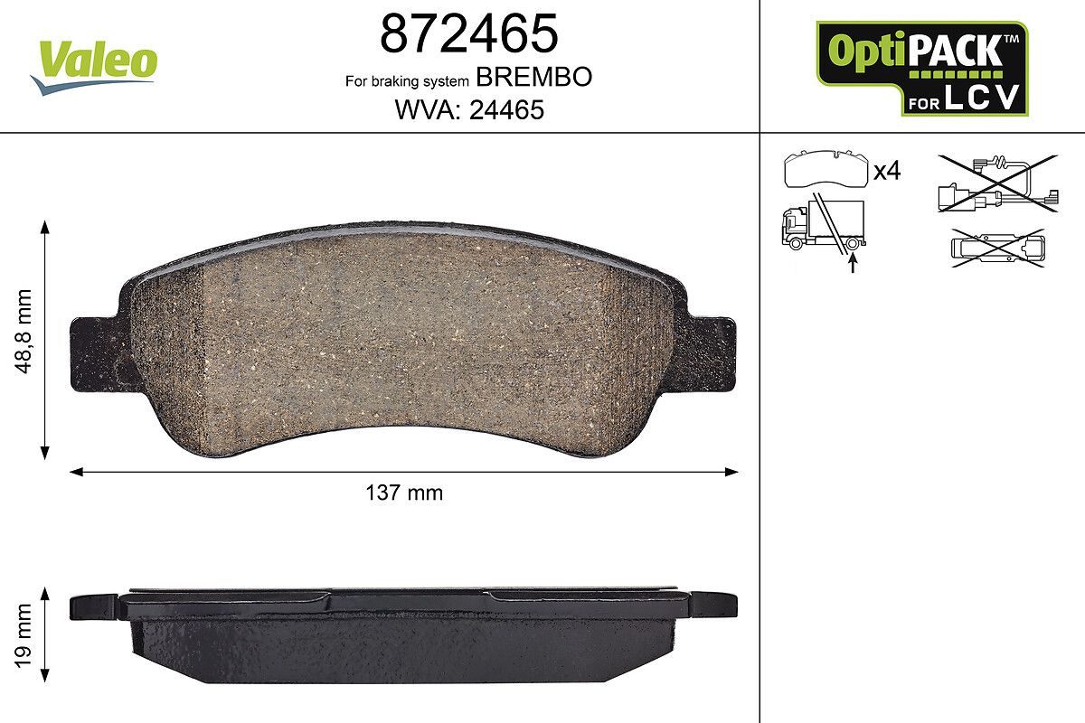 set placute frana,frana disc VALEO OPTIPACK for LCV 872465