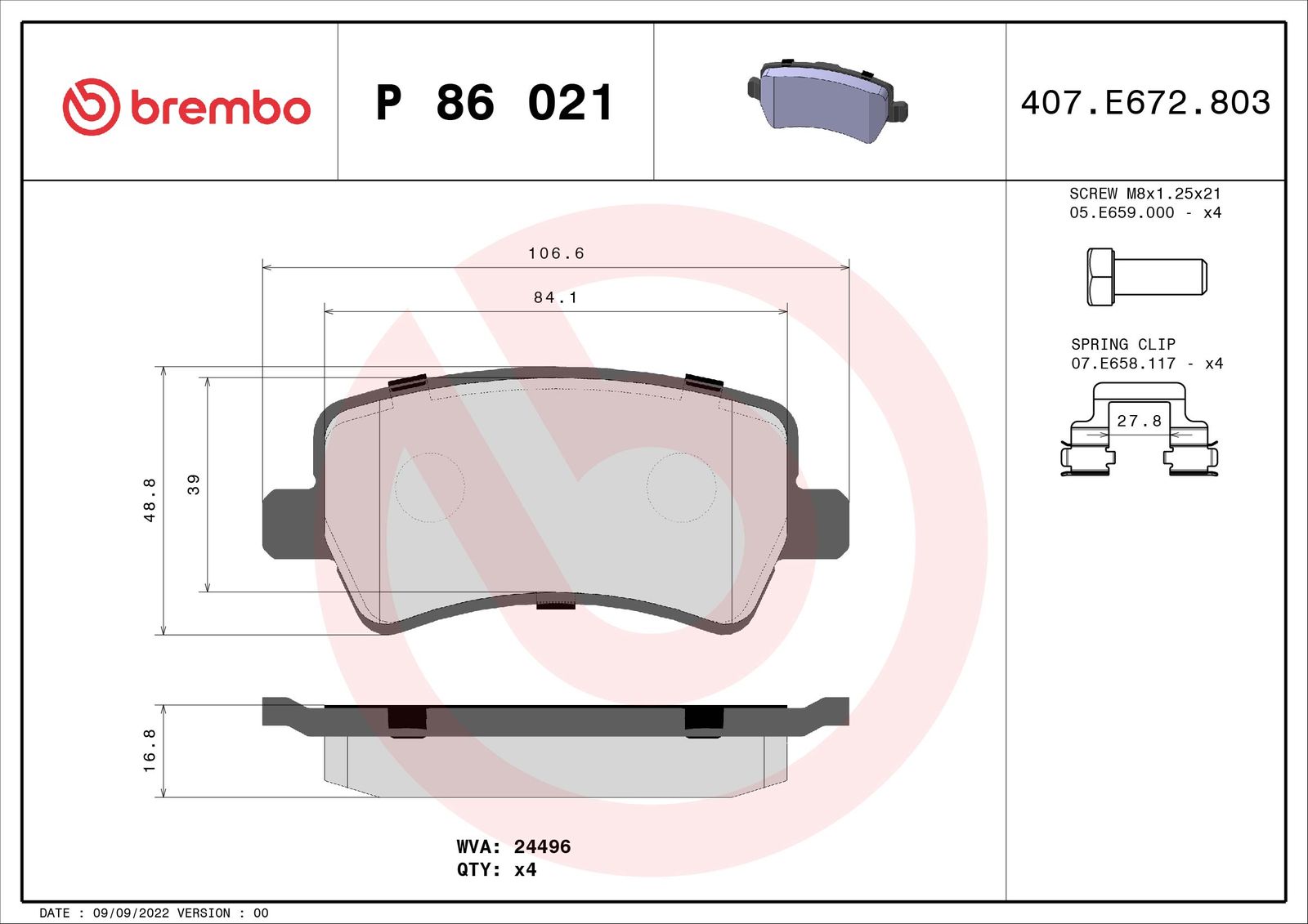 Sada brzdových platničiek kotúčovej brzdy BREMBO P 86 021