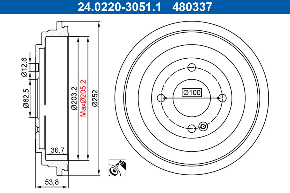 Tambur frana ATE 24.0220-3051.1