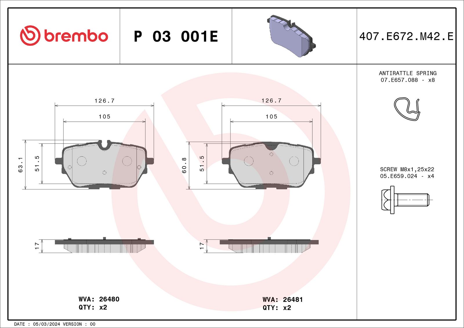 set placute frana,frana disc BREMBO P 03 001E