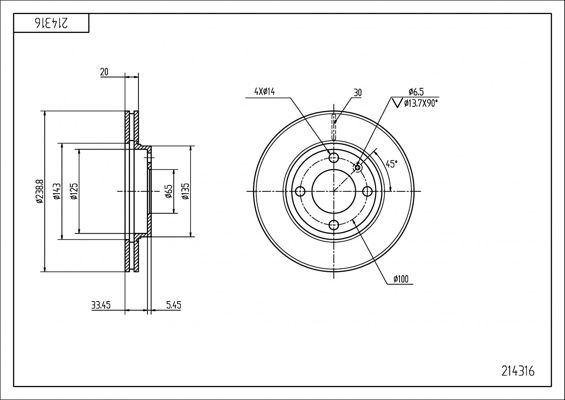 Tarcza hamulcowa HART 214 316