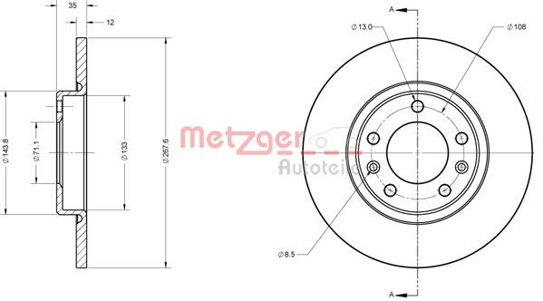 Tarcza hamulcowa METZGER AUTOTEILE 6110815
