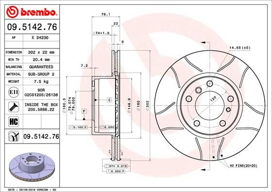 Brzdový kotouč BREMBO 09.5142.76