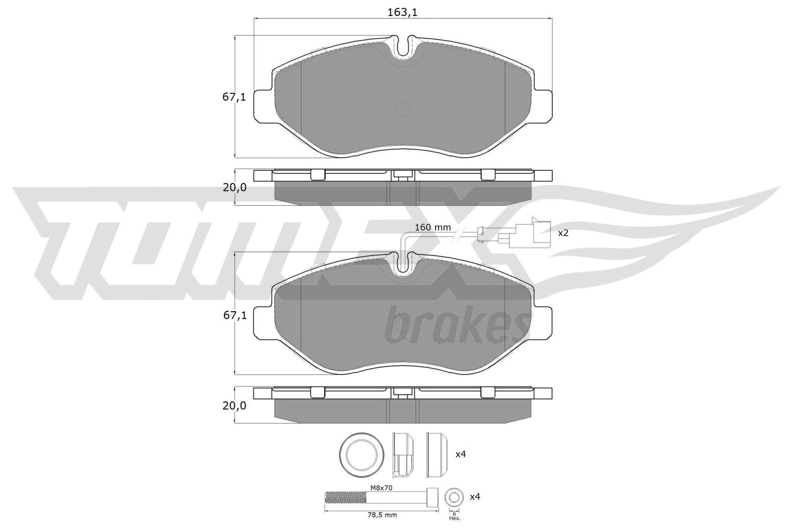 Sada brzdových destiček, kotoučová brzda TOMEX Brakes 15-861