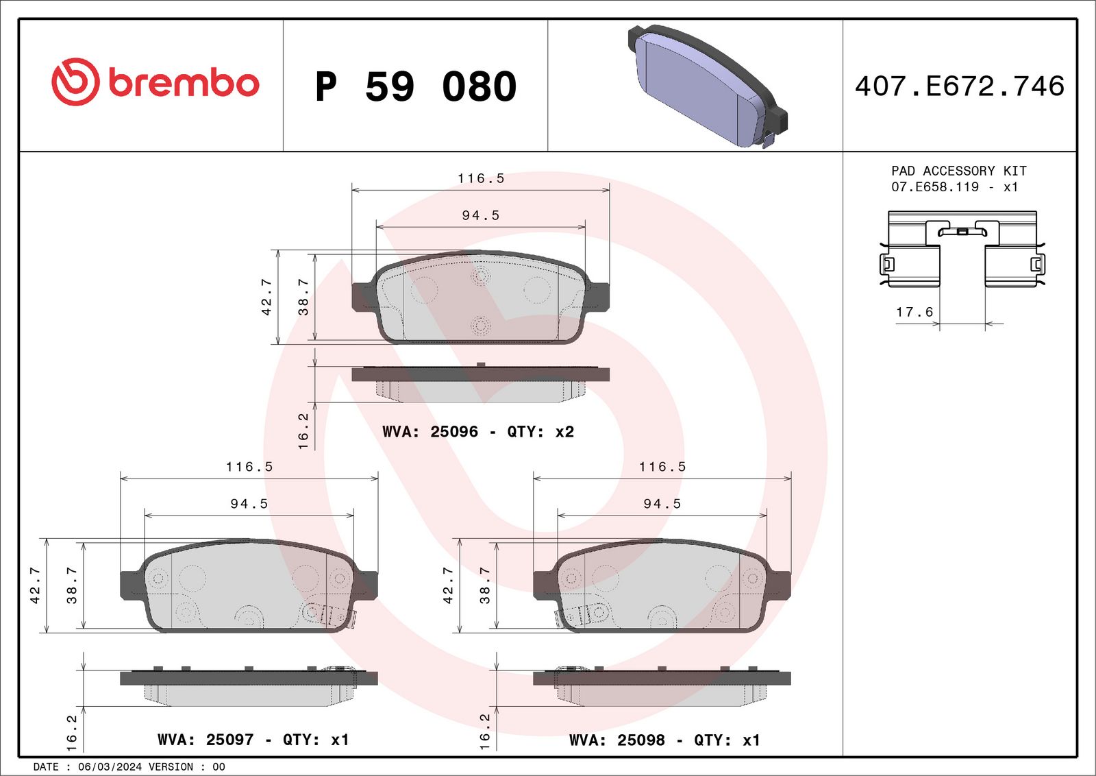 Sada brzdových platničiek kotúčovej brzdy BREMBO P 59 080