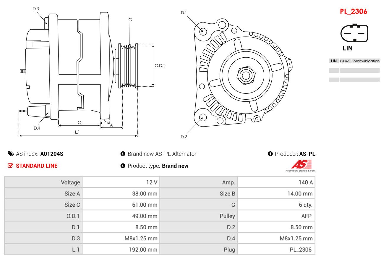 Alternator AS-PL A01204S