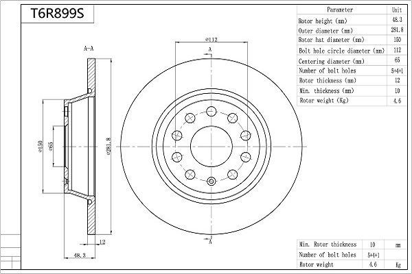 Tarcza hamulcowa AISIN T6R899S