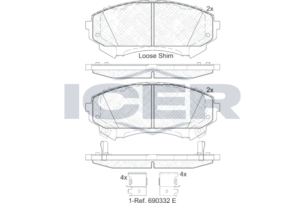 Zestaw klocków hamulcowych, hamulce tarczowe ICER 182140