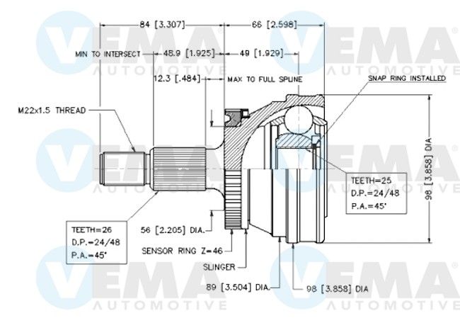 Zestaw przegubu, wał napędowy VEMA 18416