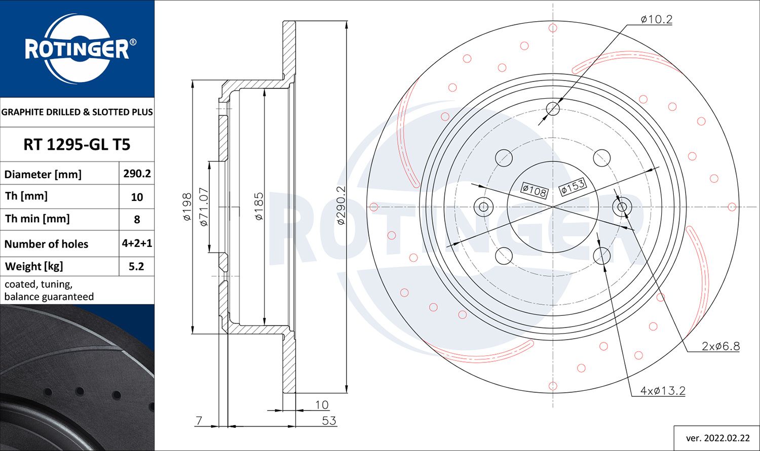 Tarcza hamulcowa ROTINGER RT 1295-GL T5