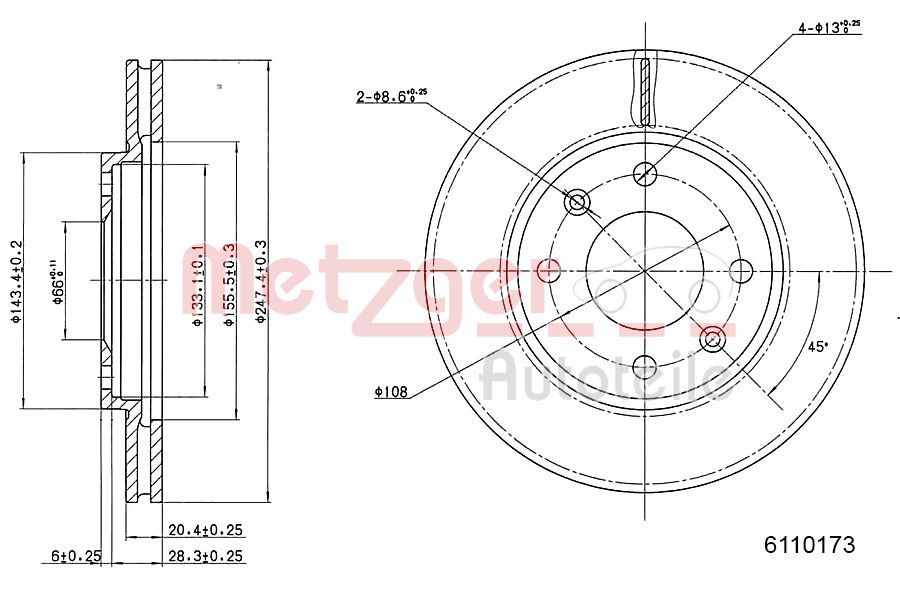 Tarcza hamulcowa METZGER AUTOTEILE 6110173