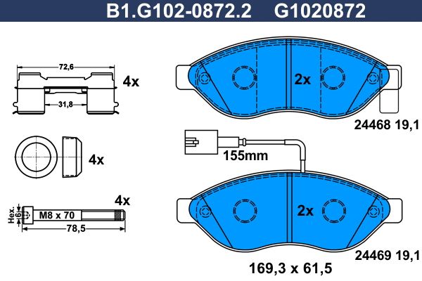 Zestaw klocków hamulcowych, hamulce tarczowe GALFER B1.G102-0872.2