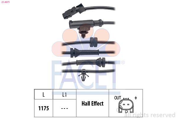 Czujnik, prędkość obrotowa koła FACET 21.0071