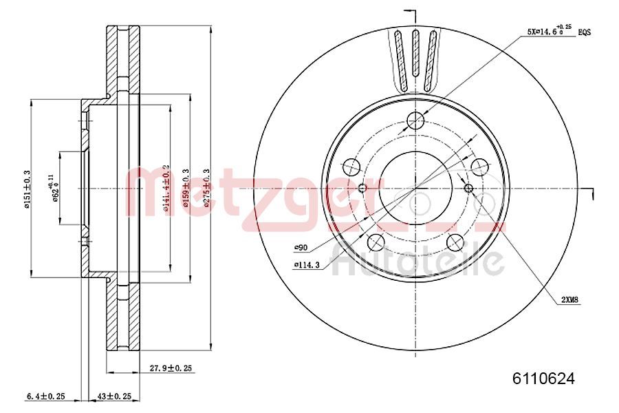 Tarcza hamulcowa METZGER AUTOTEILE 6110624