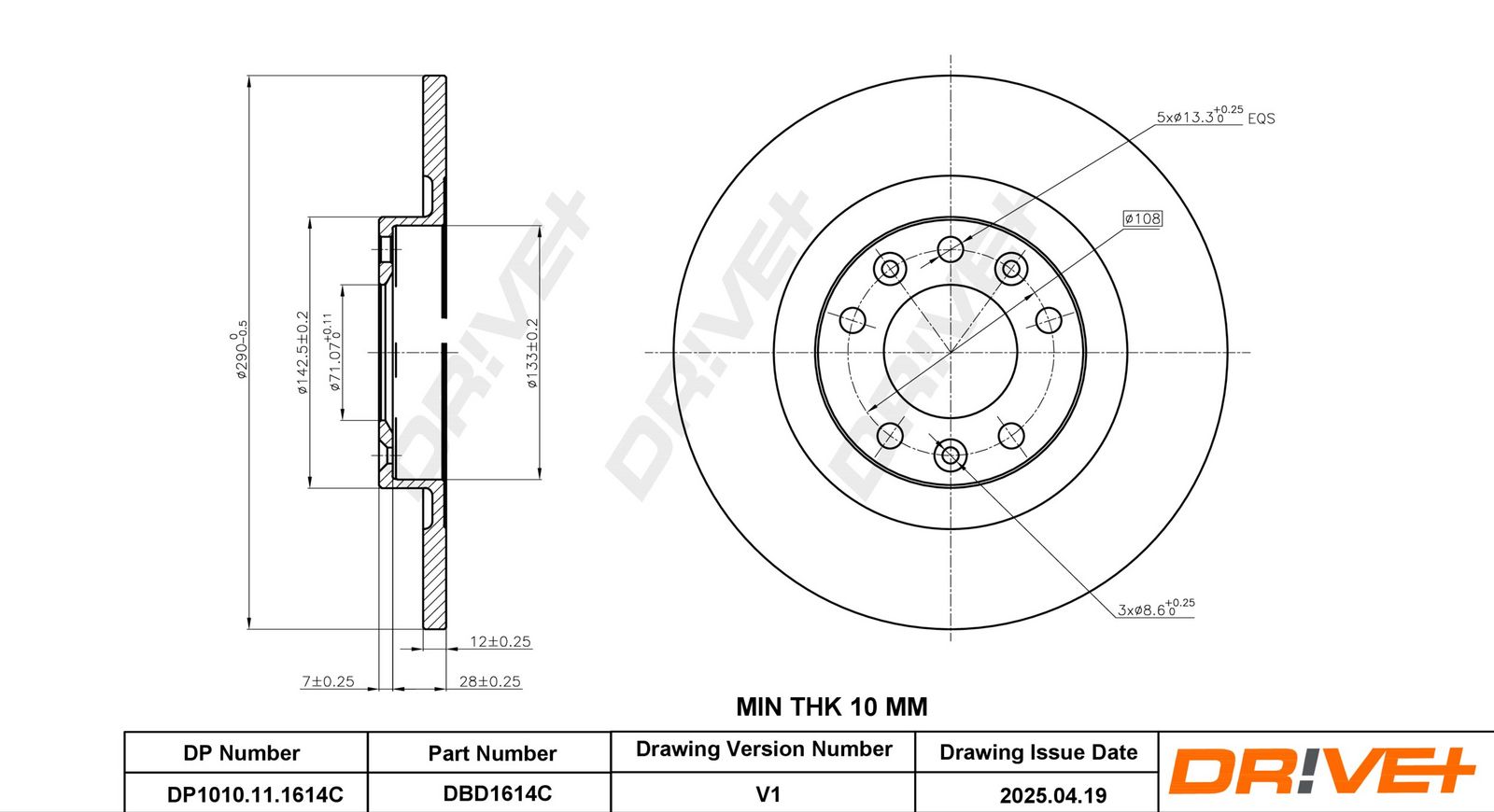 Tarcza hamulcowa DR!VE+ DBD1614C