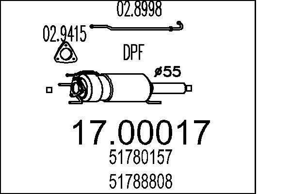 Filtr sadzy / filtr cząstek stałych, układ wydechowy MTS 55559638