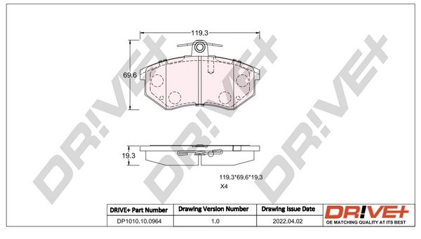 Zestaw klocków hamulcowych, hamulce tarczowe DR!VE+ DP1010.10.0964