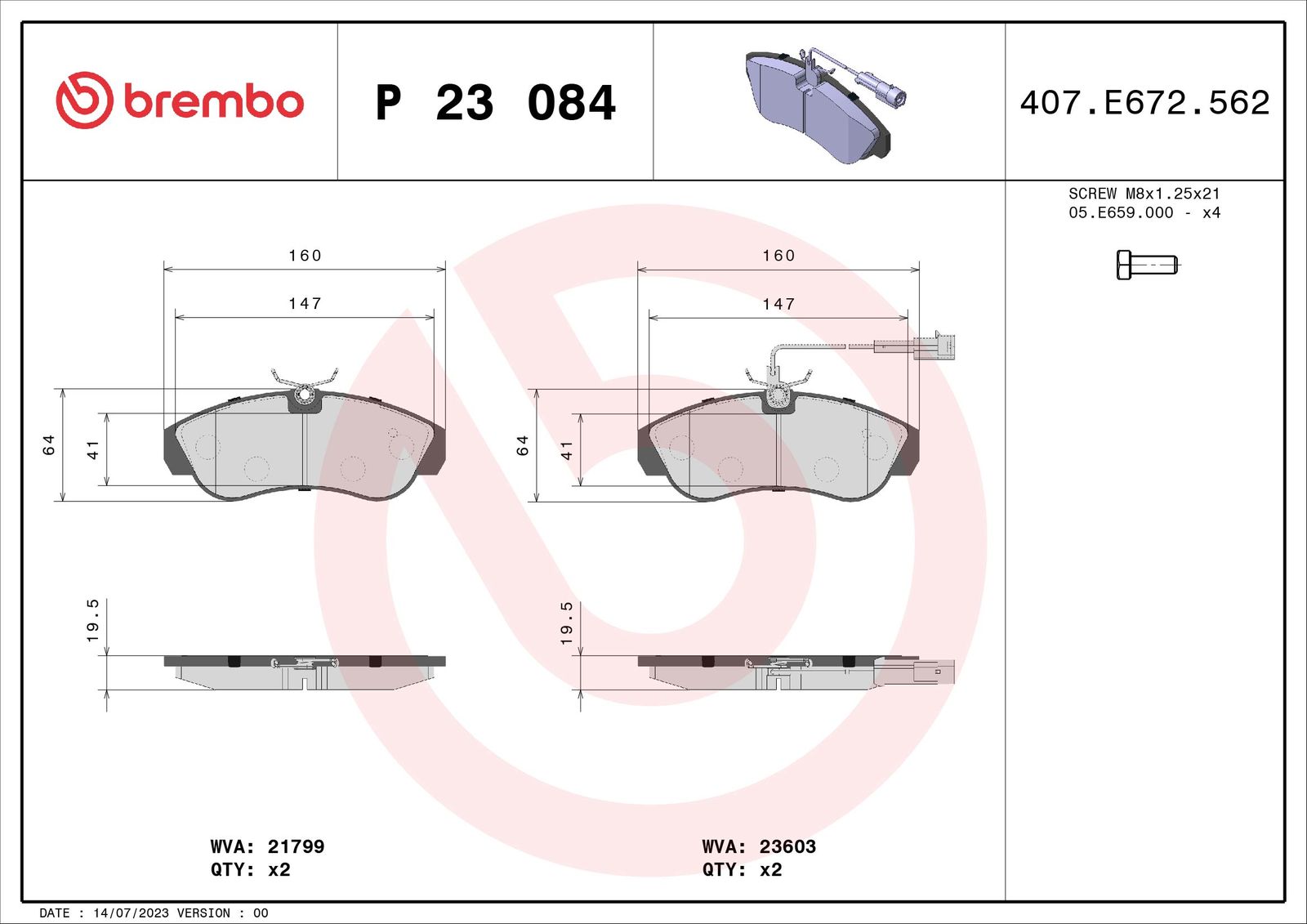 Sada brzdových platničiek kotúčovej brzdy BREMBO P 23 084