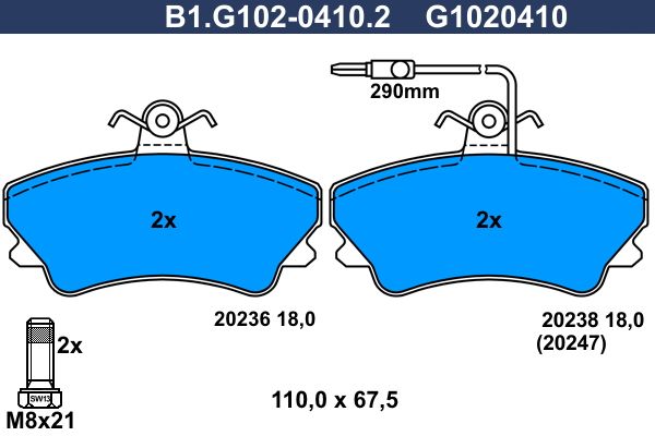 Zestaw klocków hamulcowych, hamulce tarczowe GALFER B1.G102-0410.2