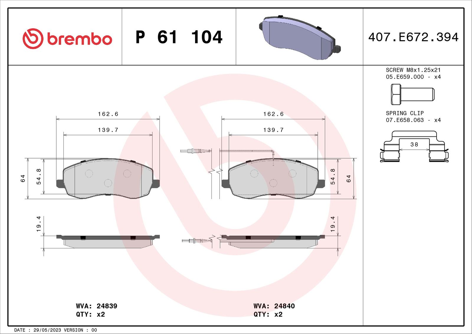 Sada brzdových platničiek kotúčovej brzdy BREMBO P 61 104