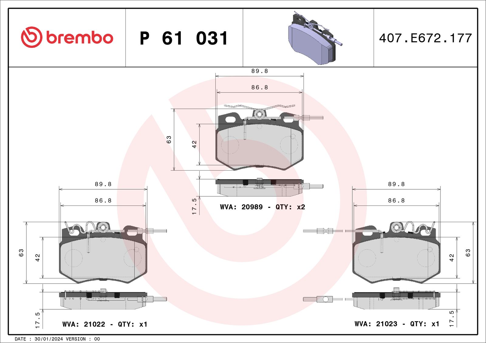 Sada brzdových platničiek kotúčovej brzdy BREMBO P 61 031