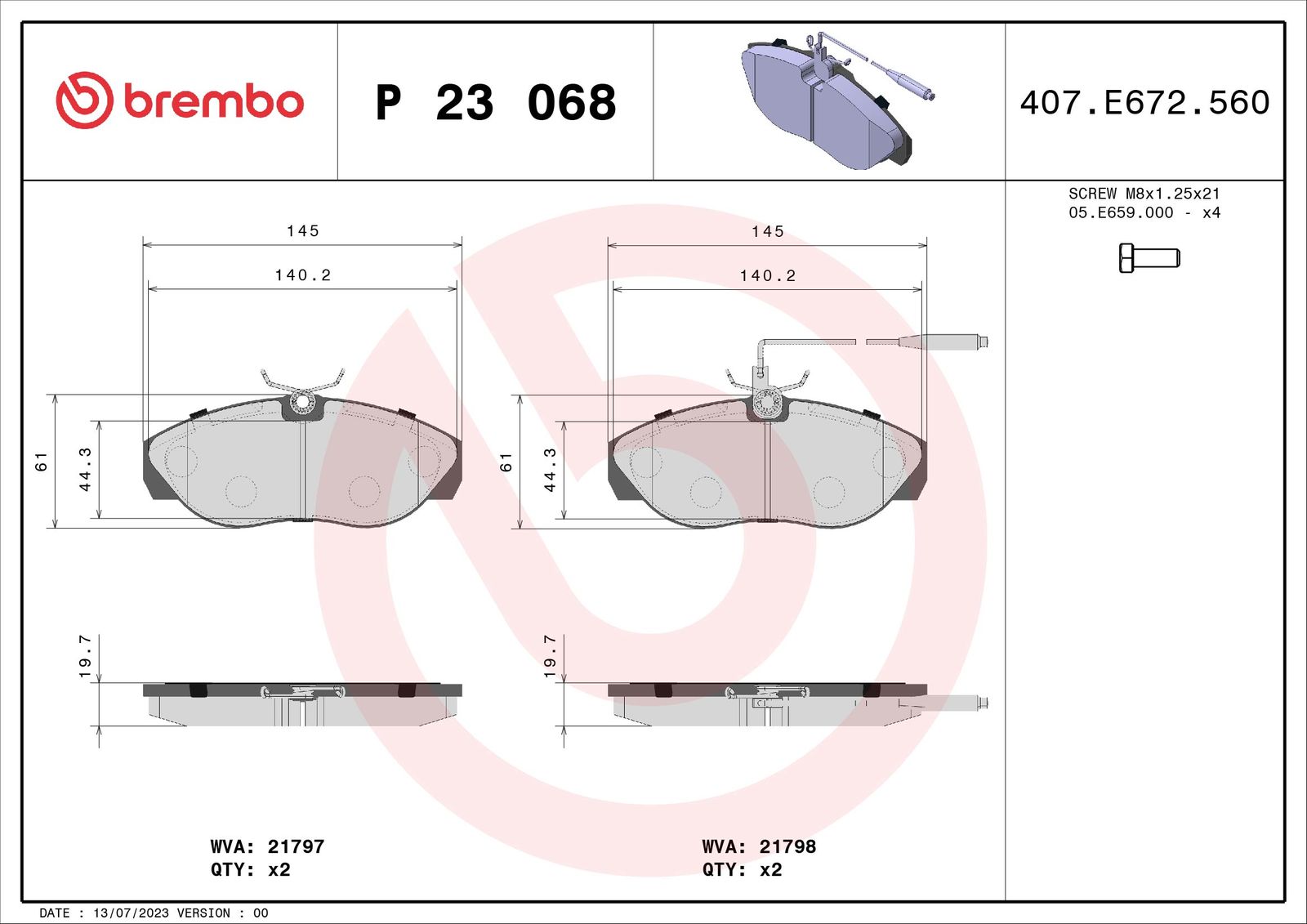 Sada brzdových platničiek kotúčovej brzdy BREMBO P 23 068