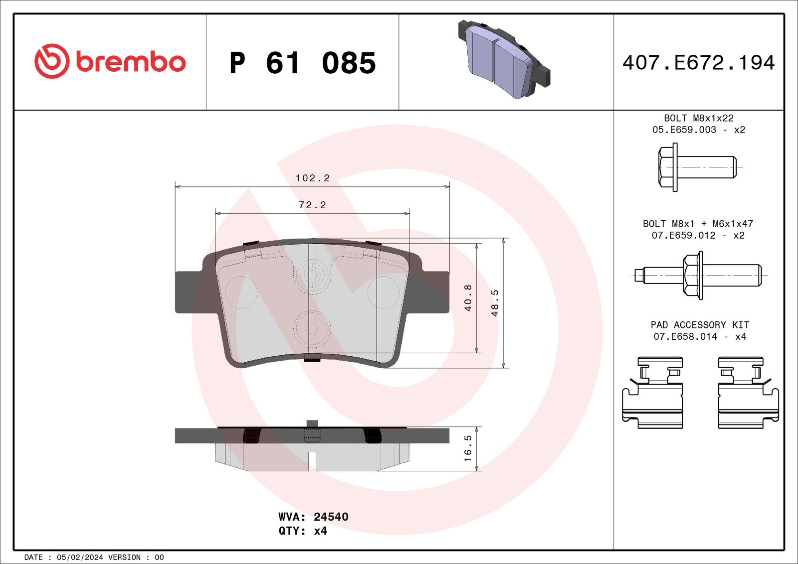Sada brzdových platničiek kotúčovej brzdy BREMBO P 61 085