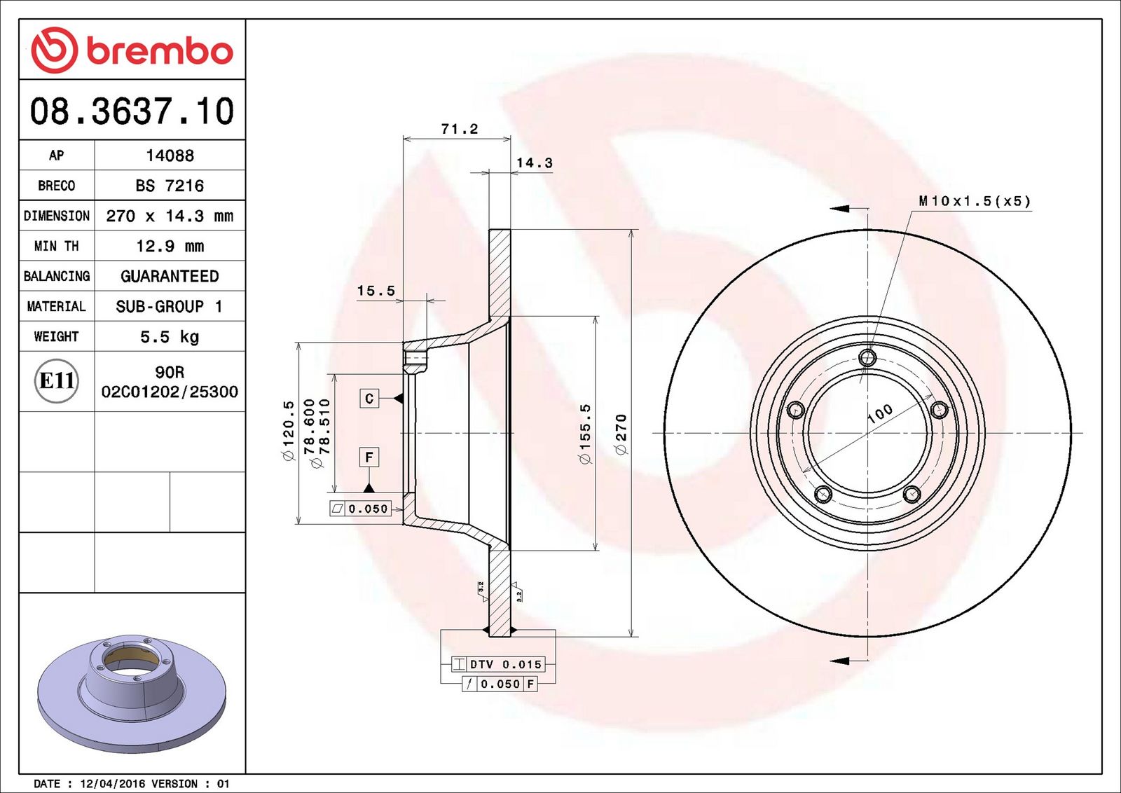 Levně Brzdový kotouč BREMBO 08.3637.10
