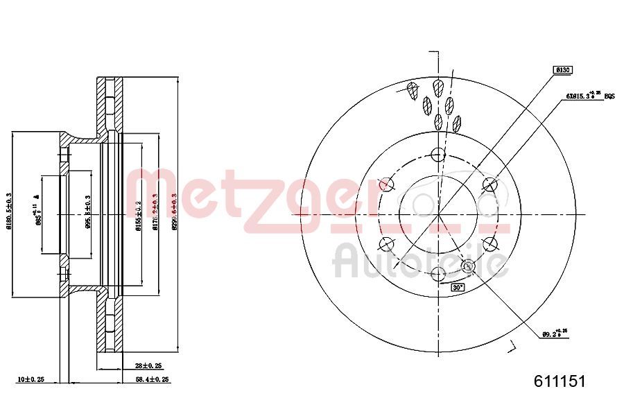 Tarcza hamulcowa METZGER AUTOTEILE 6110151