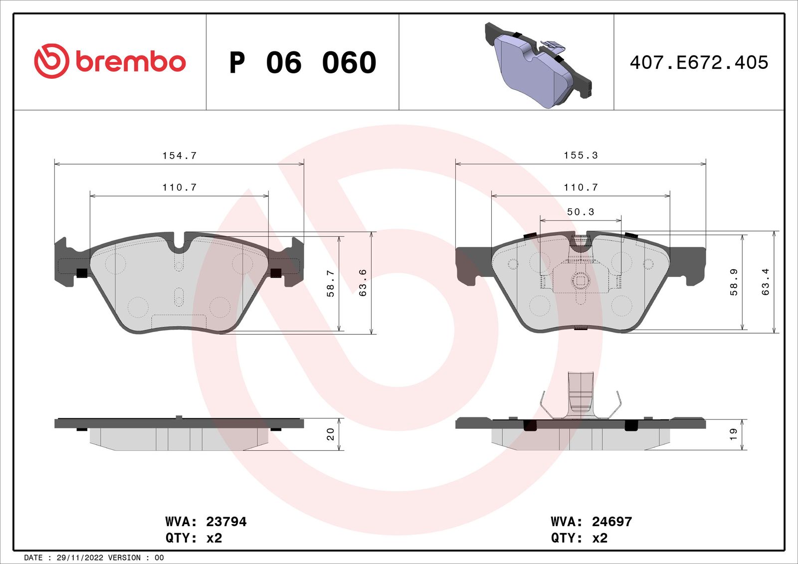 Sada brzdových platničiek kotúčovej brzdy BREMBO P 06 060