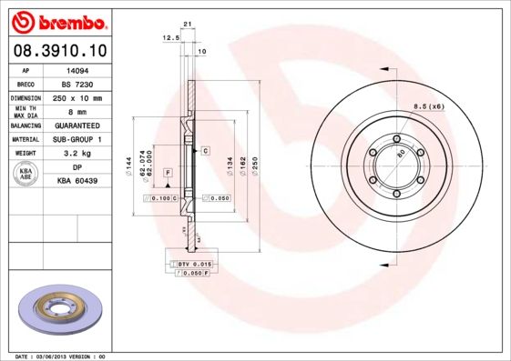 Tarcza hamulcowa BREMBO 08.3910.10
