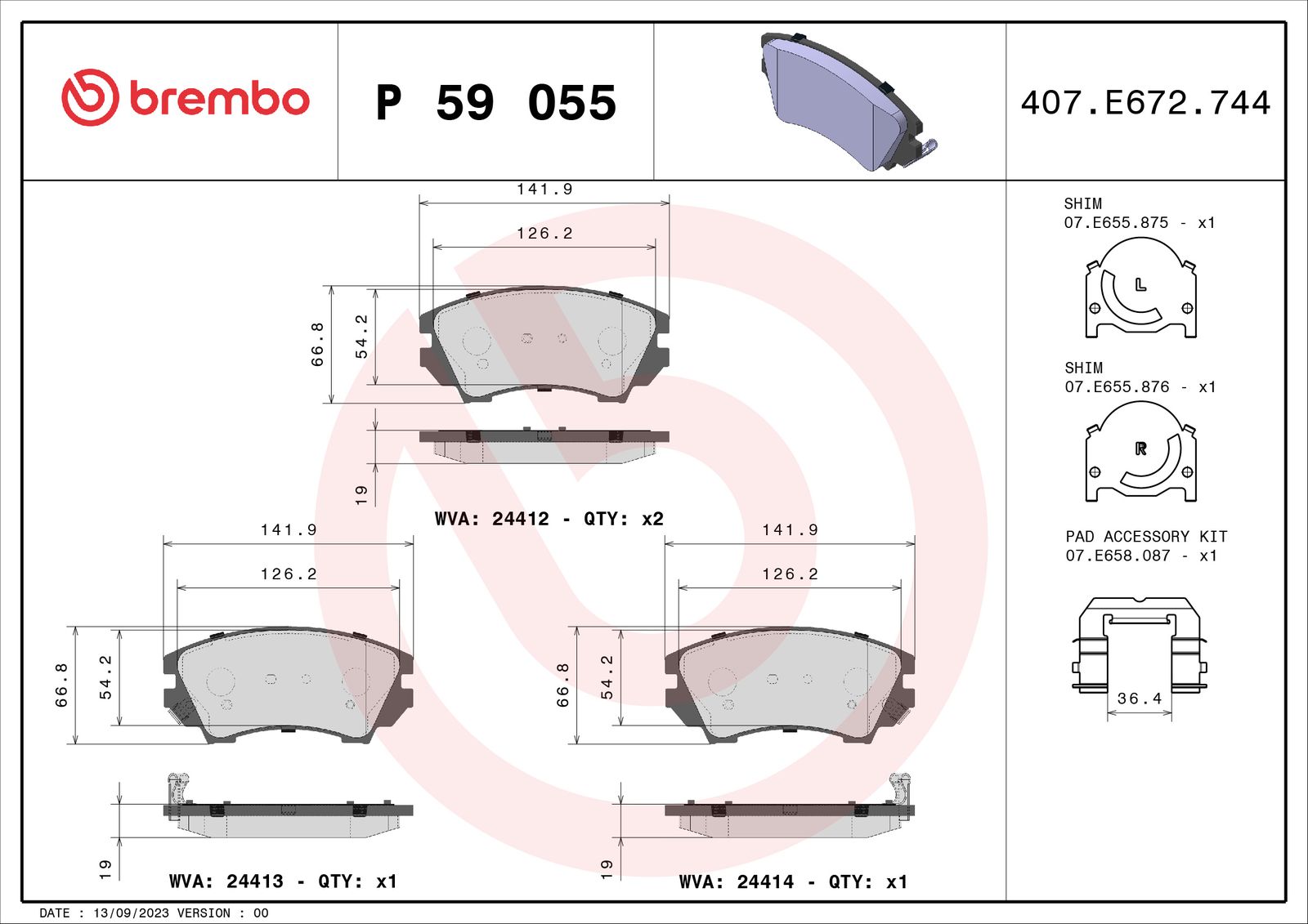 Sada brzdových platničiek kotúčovej brzdy BREMBO P 59 055