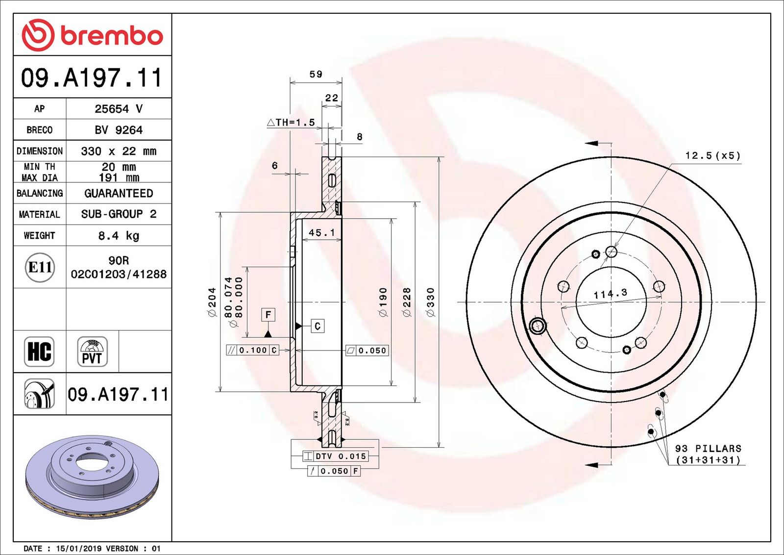 Levně Brzdový kotouč BREMBO 09.A197.11