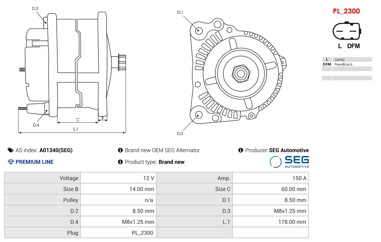 Alternator AS-PL A01340(SEG)