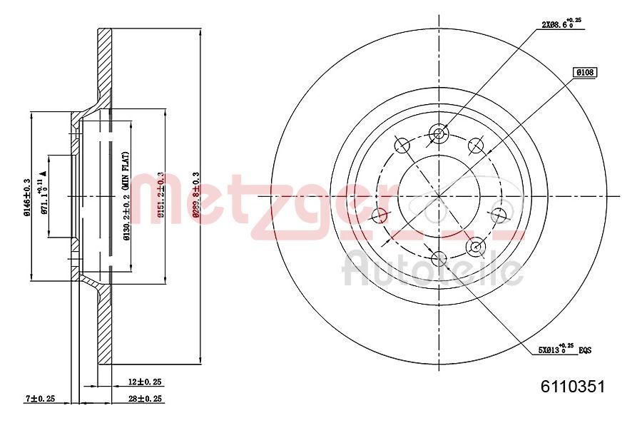 Tarcza hamulcowa METZGER AUTOTEILE 6110351