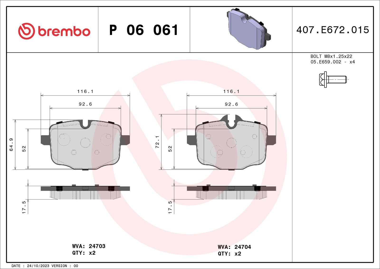 Sada brzdových platničiek kotúčovej brzdy BREMBO P 06 061