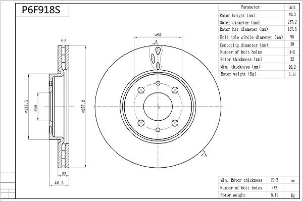 Tarcza hamulcowa AISIN P6F918S