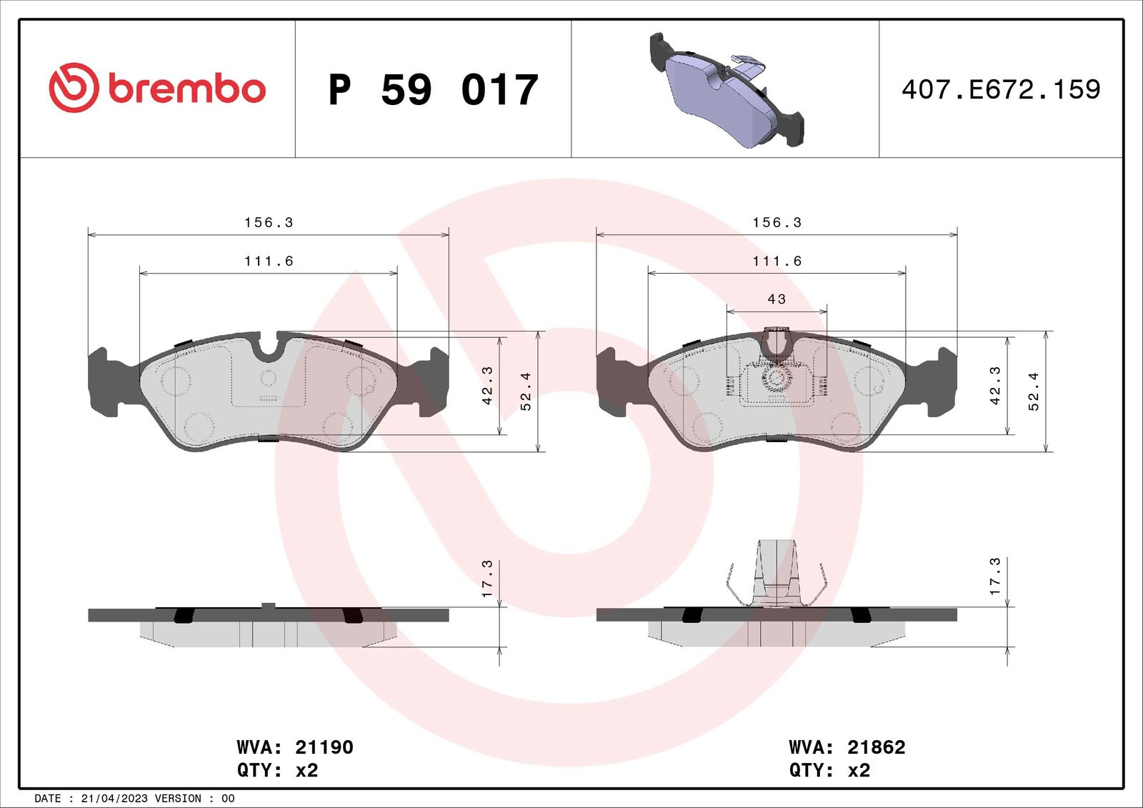 Sada brzdových platničiek kotúčovej brzdy BREMBO P 59 017