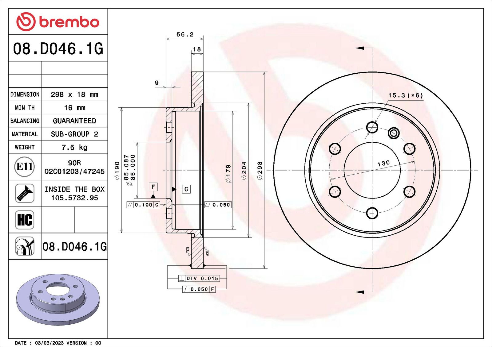 Tarcza hamulcowa BREMBO 08.D046.1G