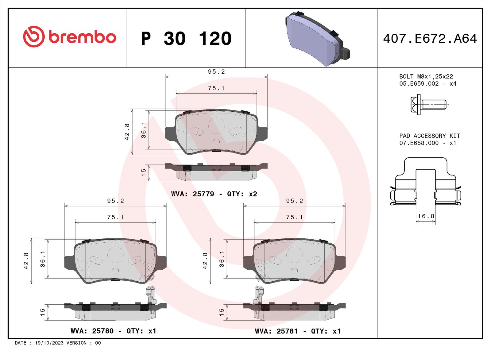 Zestaw klocków hamulcowych, hamulce tarczowe BREMBO P 30 120