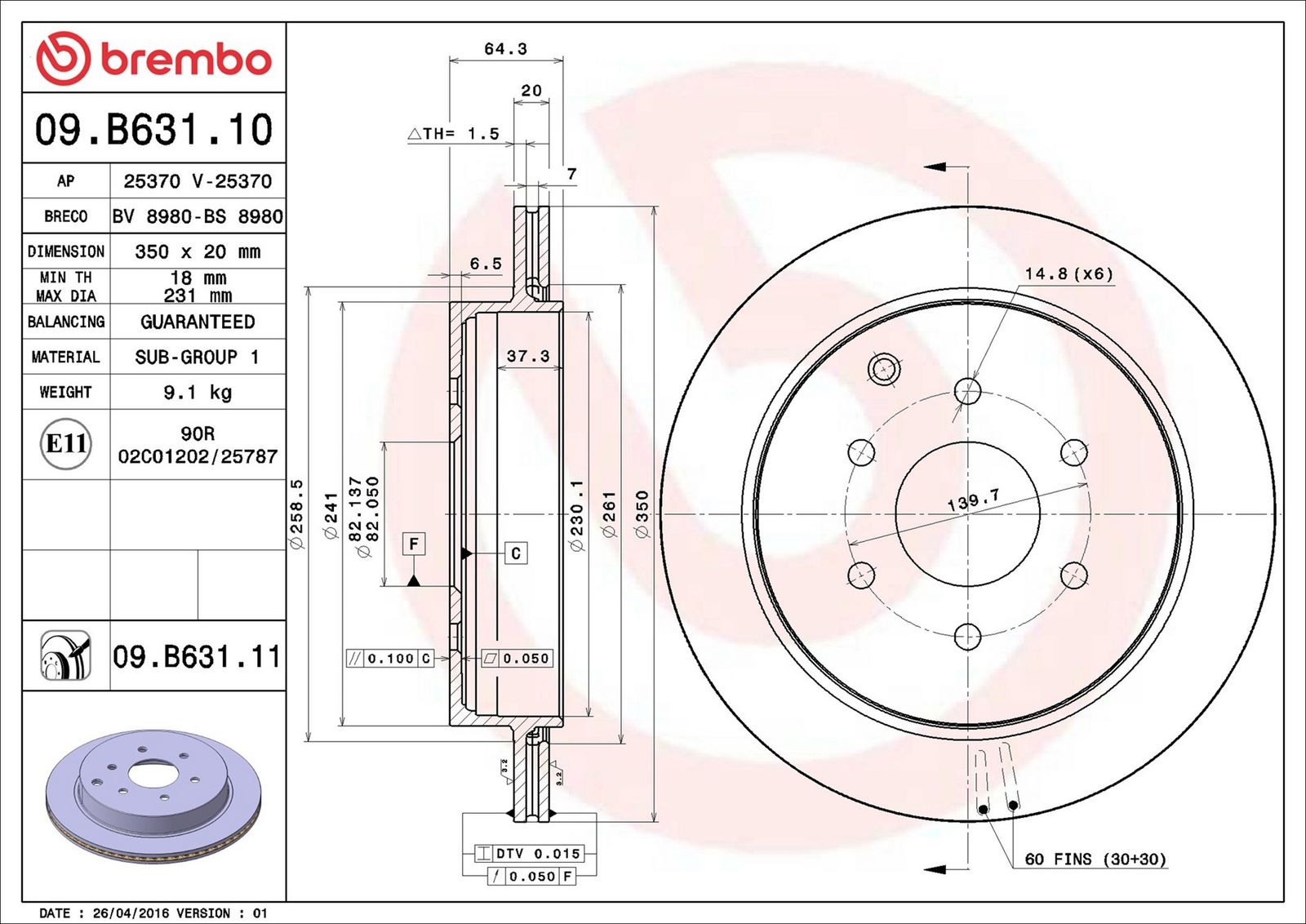 Levně Brzdový kotouč BREMBO 09.B631.11