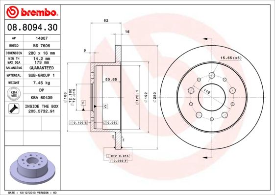 Brzdový kotouč BREMBO 08.8094.30