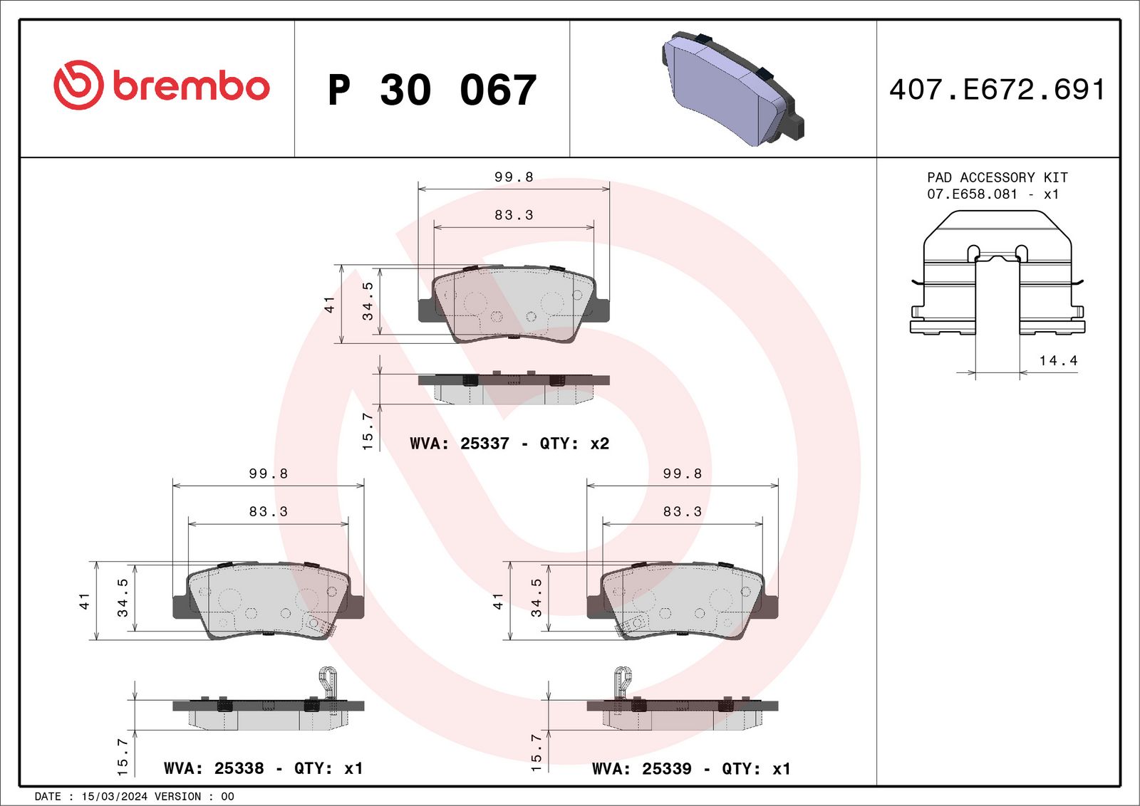 Sada brzdových platničiek kotúčovej brzdy BREMBO P 30 067