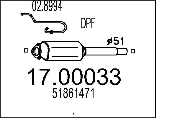 Filtr sadzy / filtr cząstek stałych, układ wydechowy MTS 51861471