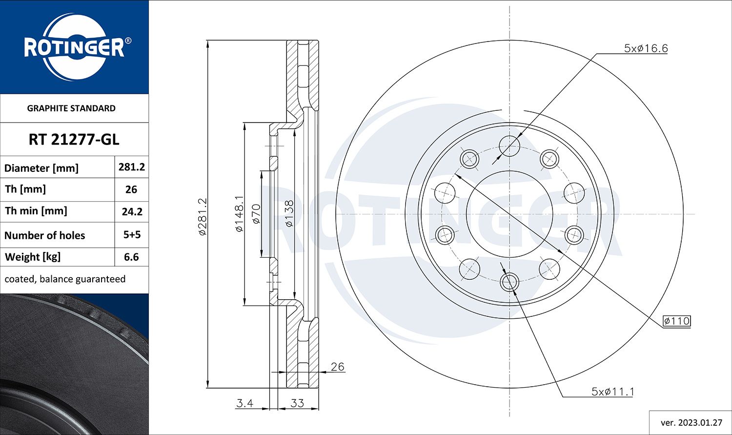 Disc frana ROTINGER RT 21277-GL